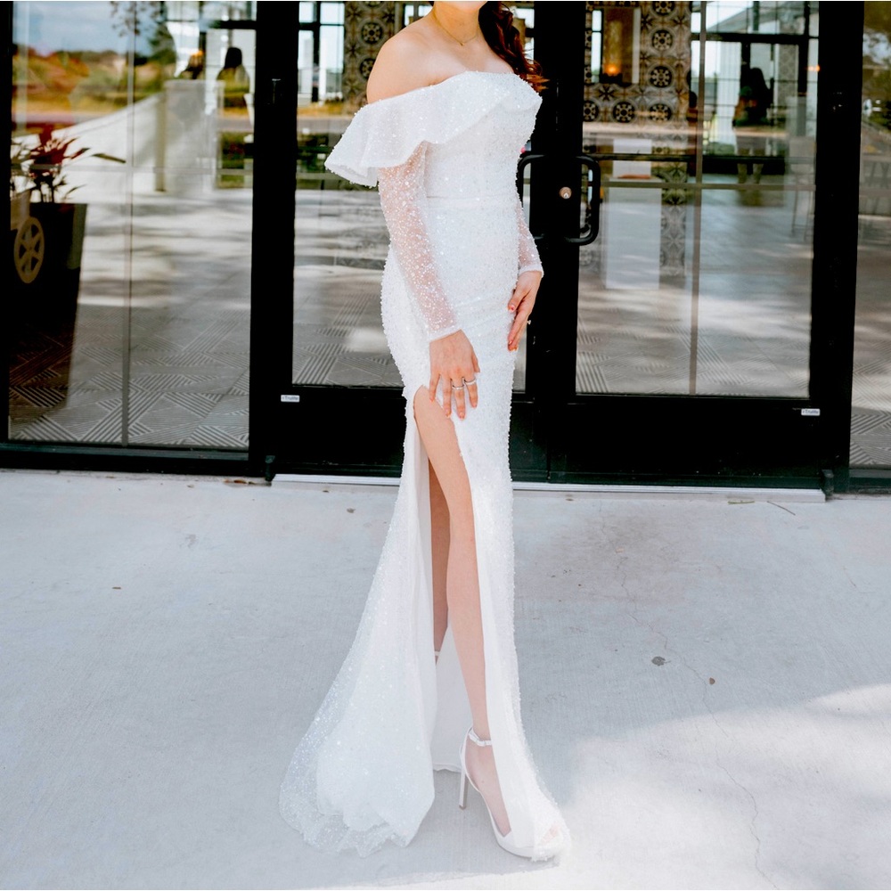 Bridal shower all white sequin dress